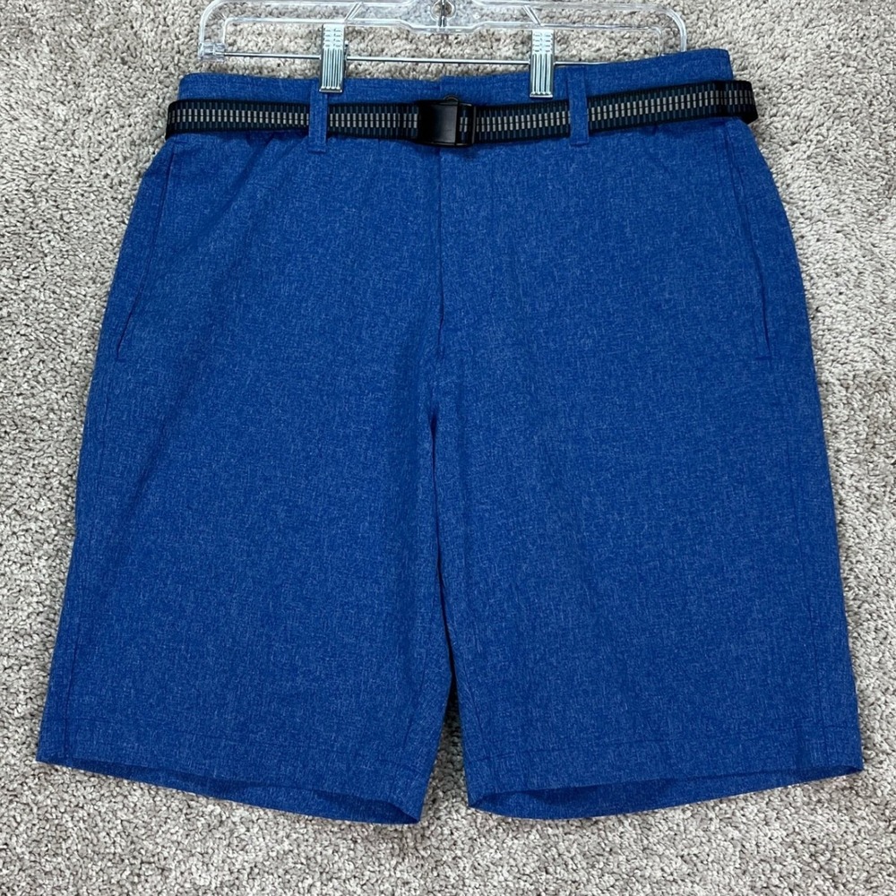 Under Armour Shorts Men 32 Blue Heathered Flat Front Adjustable Belt Golf EUC